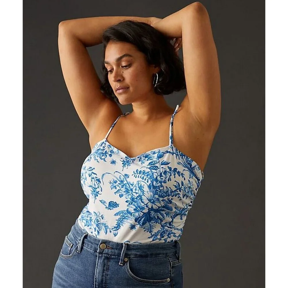 💙 NEW Anthropologie Maeve Shirred Tie Shoulder Chinoiserie Tank Top 2X - Picture 9 of 9
